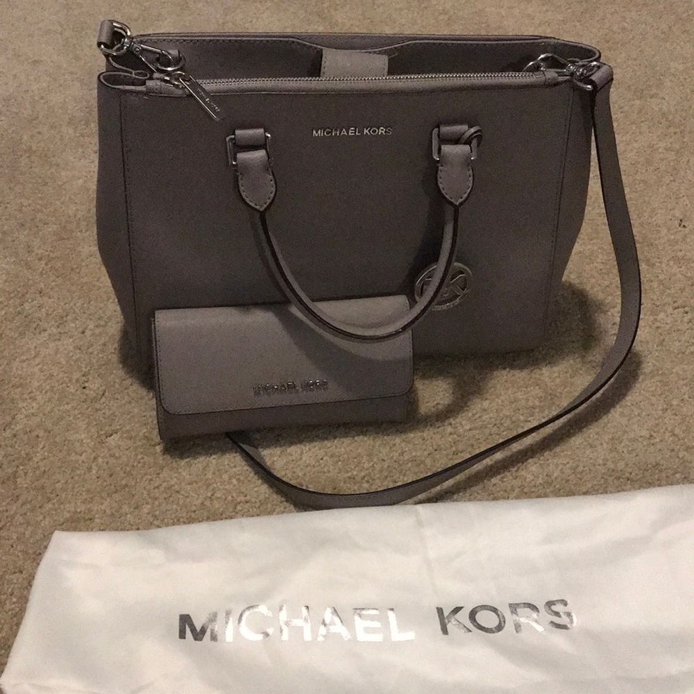 Grey Michael Kors Crossbody Satchel with Wallet